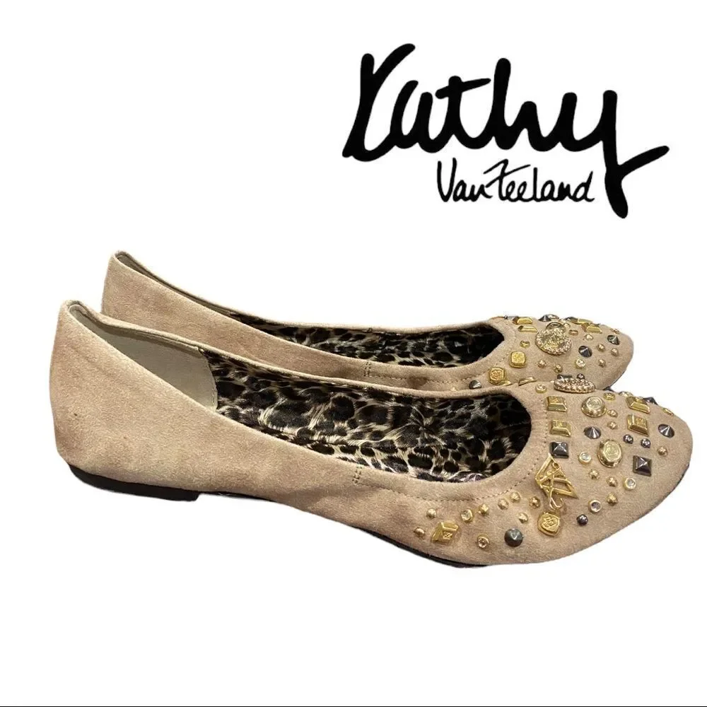 NEW Kathy Van Zeeland Rayme Tan Embellished Slip-on Flats 11 11M